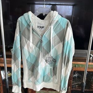 Fox Women's Argyle Zip-Up Sweater - Blue and Gray